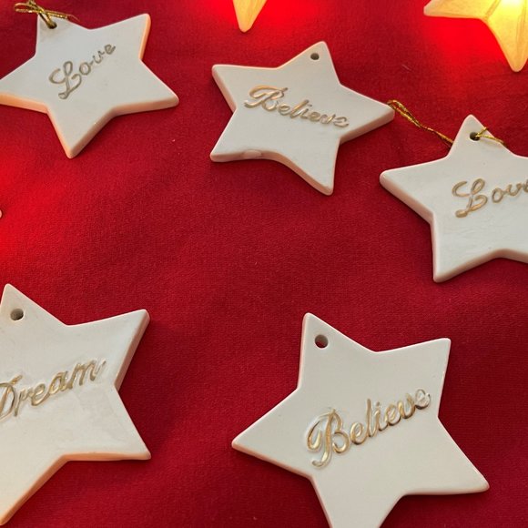 Ceramic Star Christmas Ornaments Lot - Dream, Believe, Love - White with Gold - Picture 5 of 7